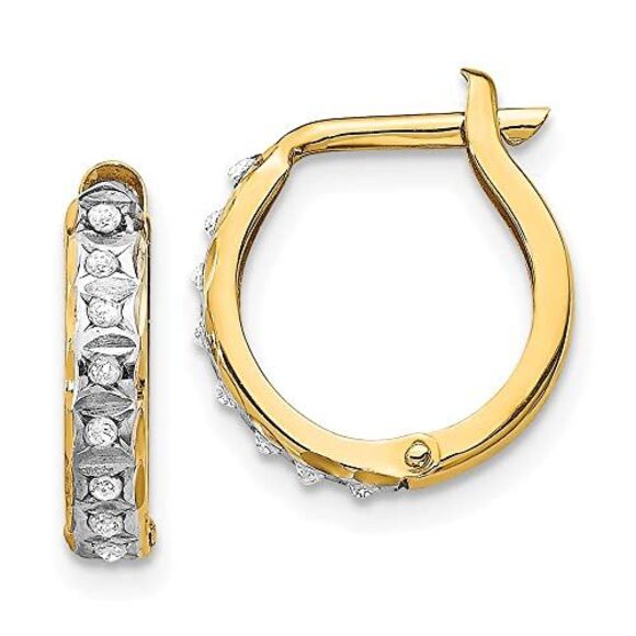 14k Yellow Gold Diamond Fascination Round Hinged Hoop Earrings